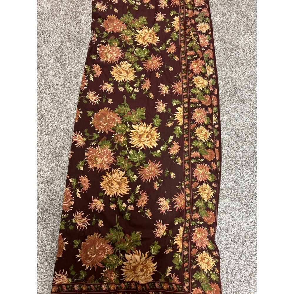 April Cornell Floral Cotton Rectangle Tablecloth Burgundy Brn Yellow India NWOT